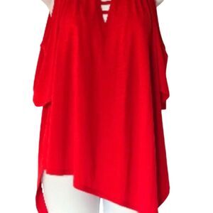 Red Asymmetrical Tunic Top Womens XL Cutout Back Flowy Boho Resort Summer